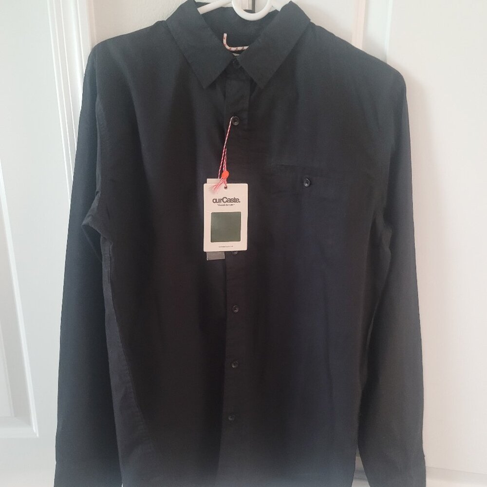 Ourcaste Black Button Up Collared Shirt Size Small With Water Repelling Coating